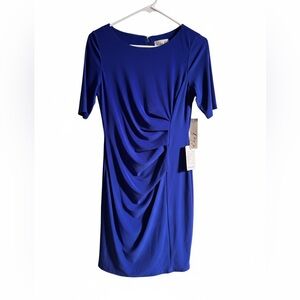 NWT Eliza J Royal Blue Midi Dress Ruched Stretch Formal Slimming Party Wedding